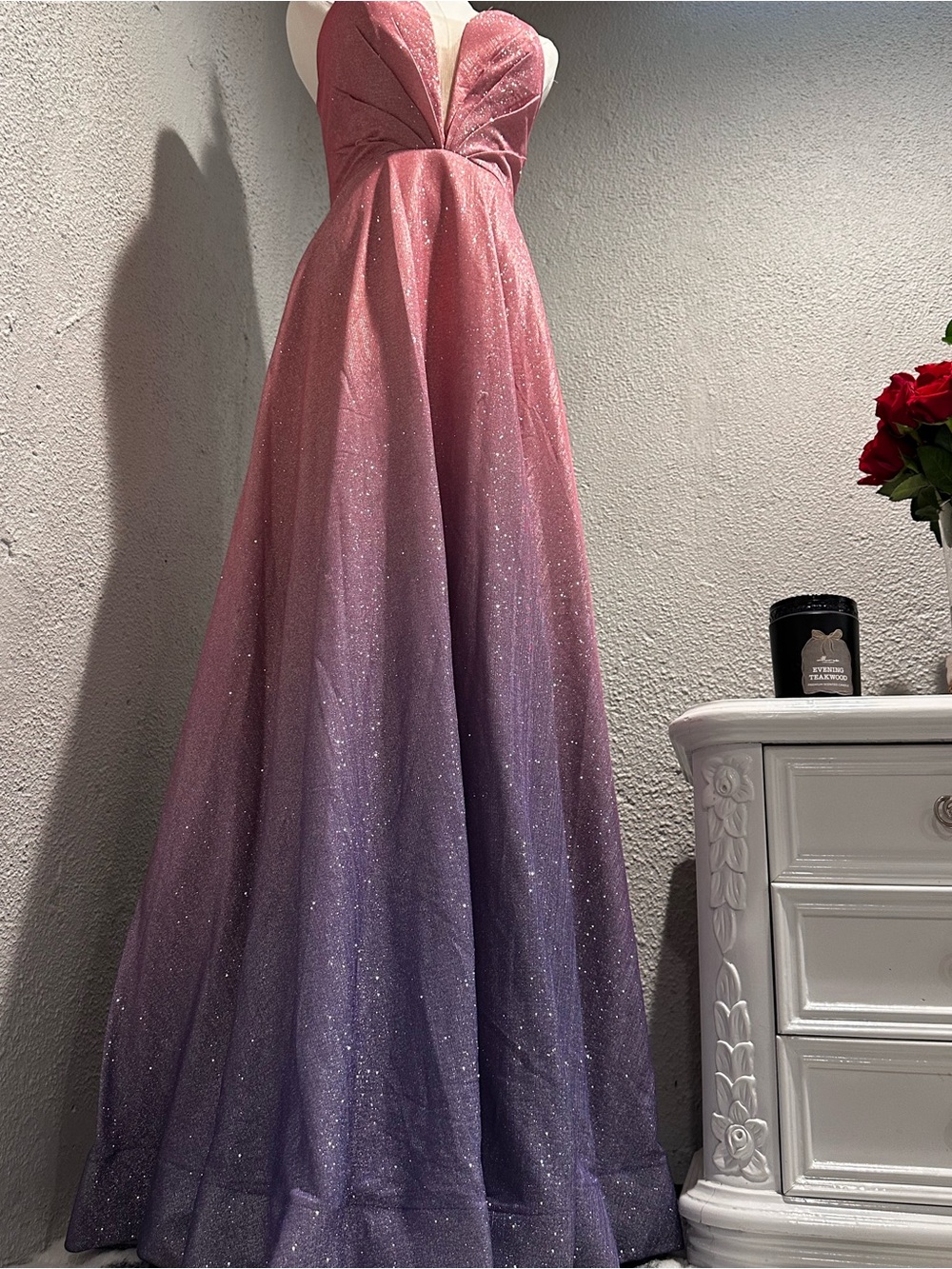 Pink to Purple Ombre Sparkle Ball Gown
